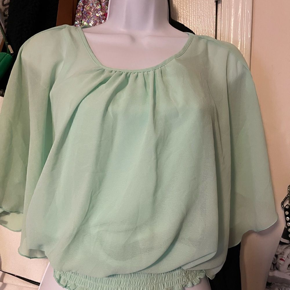 2/$15 A. Byer mint green sheer blouse